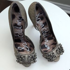 Sam Edelman Textured Gold Peep Toe Heels